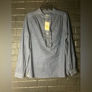 Anne Klein Denim Blue Casual Button-Down Shirt